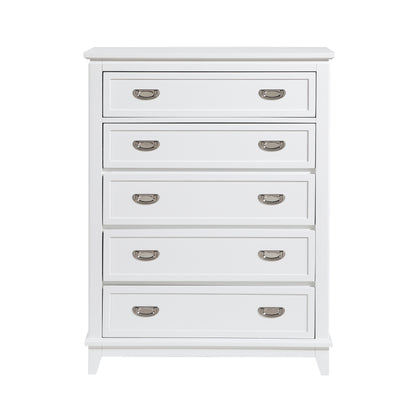 White Finish Storage Chest with 5 Drawers Wooden Modern Bedroom Furniture 1pc Vertical Dresser