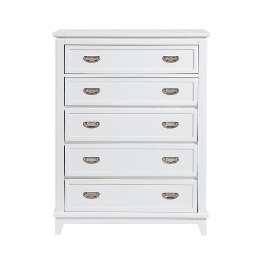 White Finish Storage Chest with 5 Drawers Wooden Modern Bedroom Furniture 1pc Vertical Dresser