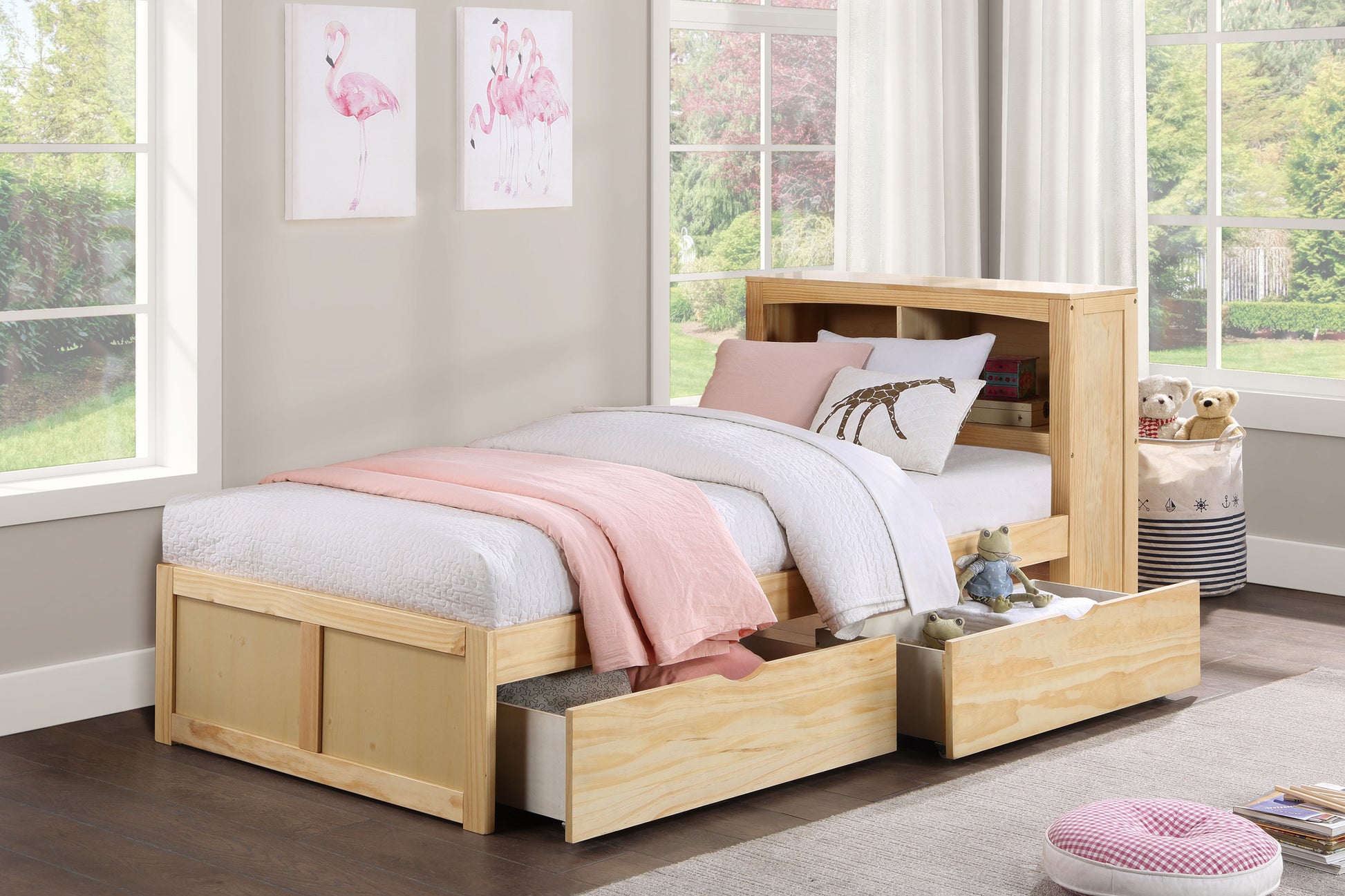 Pine Wood Storage Boxes with Caster Wheels for Bedroom Organization