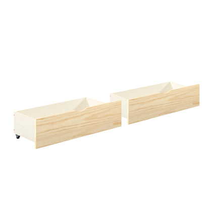 Natural Pine Finish 2pcs Storage Boxes with Caster Wheels Transitional Bedroom Furniture Under-Bed Toy Boxes