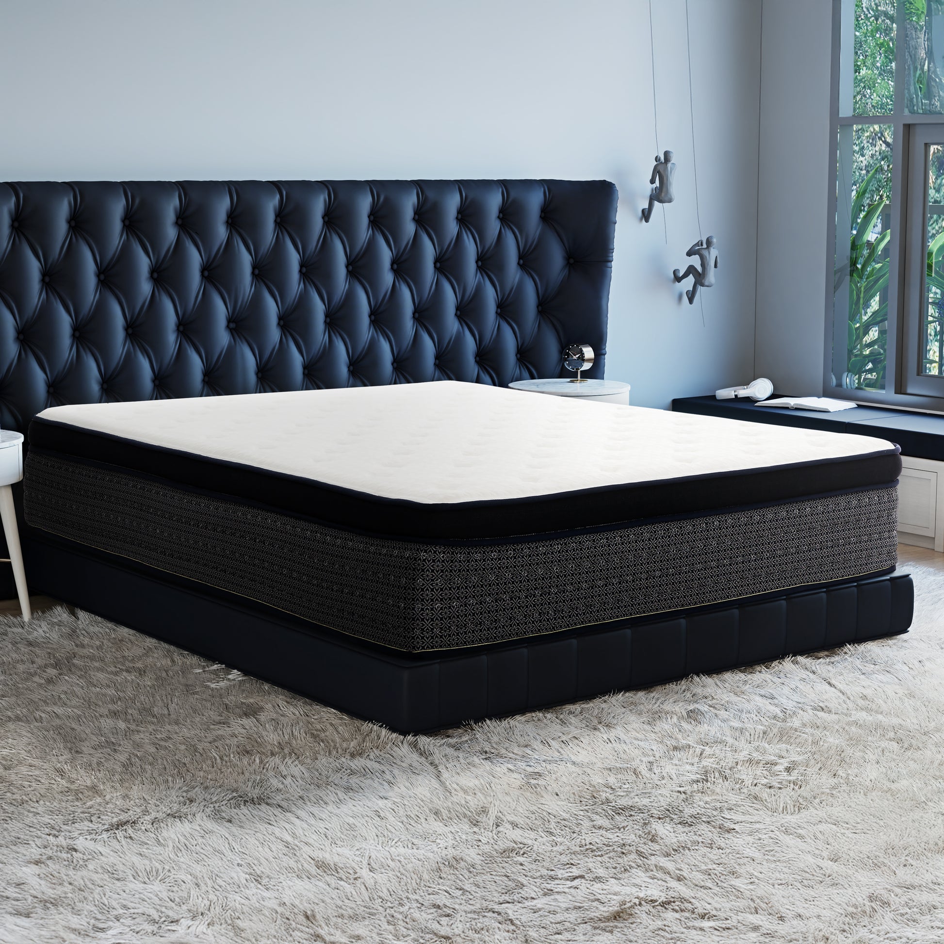 14 Inch Euro Top Cooling Hybrid Queen Size Mattress with Ice Yarn Cover, Gel Memory Foam, Pocket Coils & Edge Support