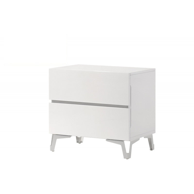 Modern Lacquer 2-Drawer Nightstand with Acrylic Legs, High Gloss Finish Wood Bedside Table, White