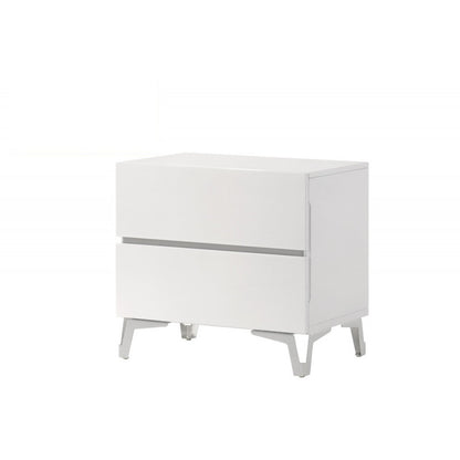 Modern Lacquer 2-Drawer Nightstand with Acrylic Legs, High Gloss Finish Wood Bedside Table, White