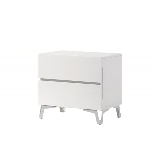 Modern Lacquer 2-Drawer Nightstand with Acrylic Legs, High Gloss Finish Wood Bedside Table, White