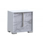 White/Silver Wood Modern Lacquer Nightstand, Marble Accent 2-Drawer Bedside Cabinet