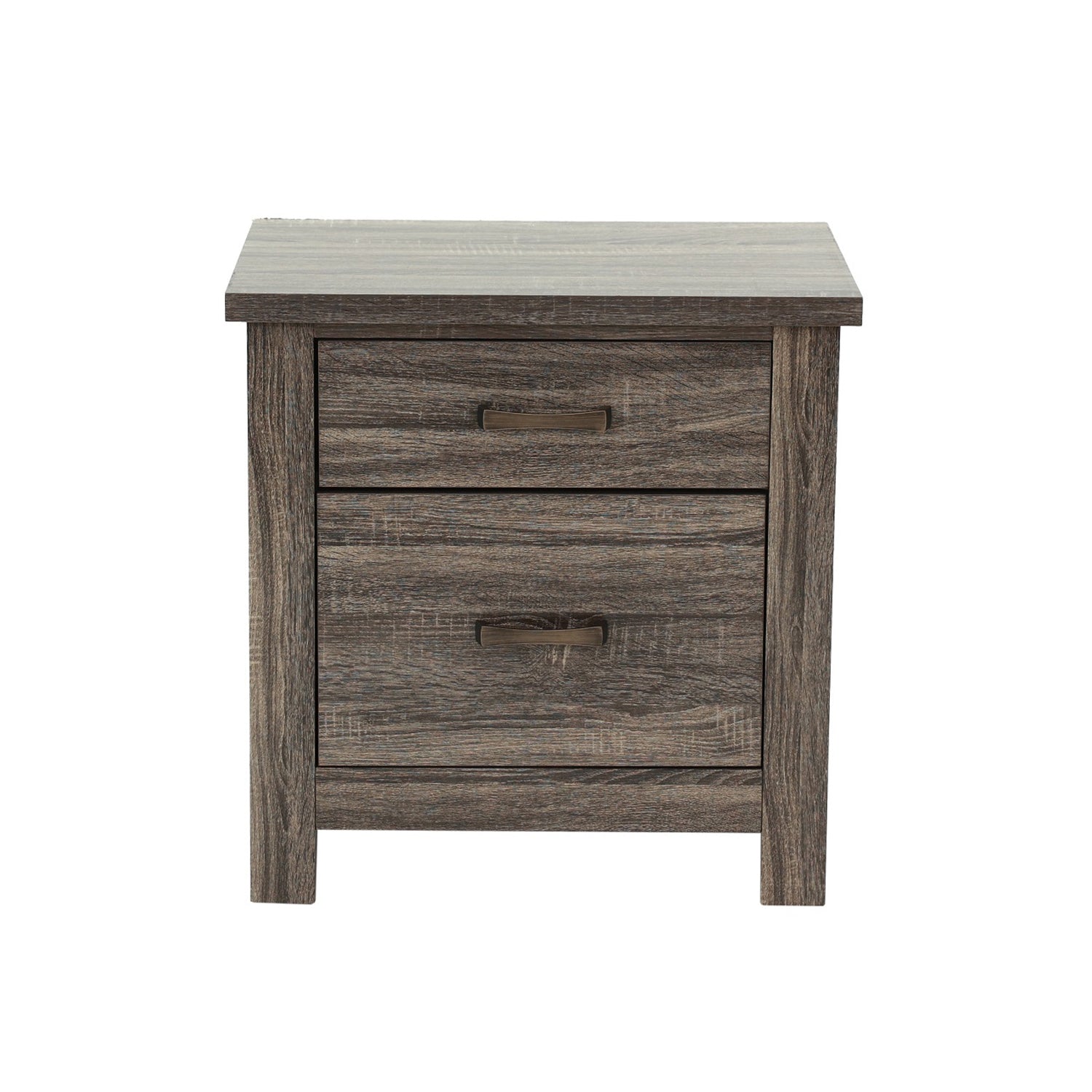 Wooden 2 Drawers Nightstand in Brown Finish