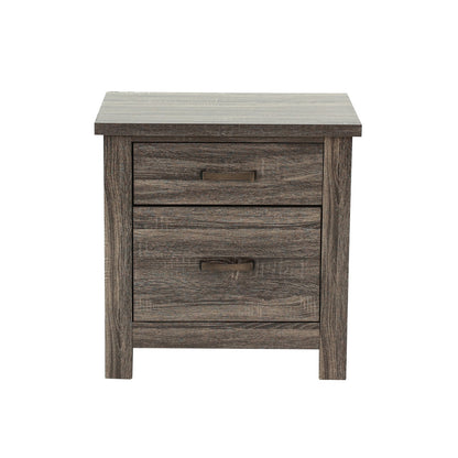 Wooden 2 Drawers Nightstand in Brown Finish