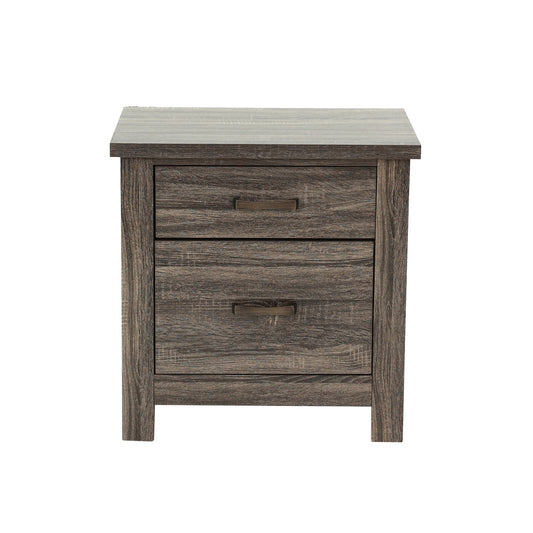 Wooden 2 Drawers Nightstand in Brown Finish