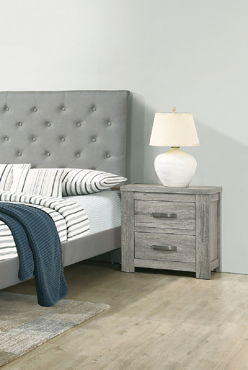 2 Drawers Bedroom Wooden Nightstand in Grey Finish