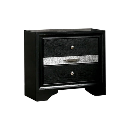 3 Drawers Wooden Nightstand with Pewter Round Knobs, Black
