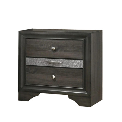 3 Drawers Wooden Nightstand with Nickel Round Knobs, Gray