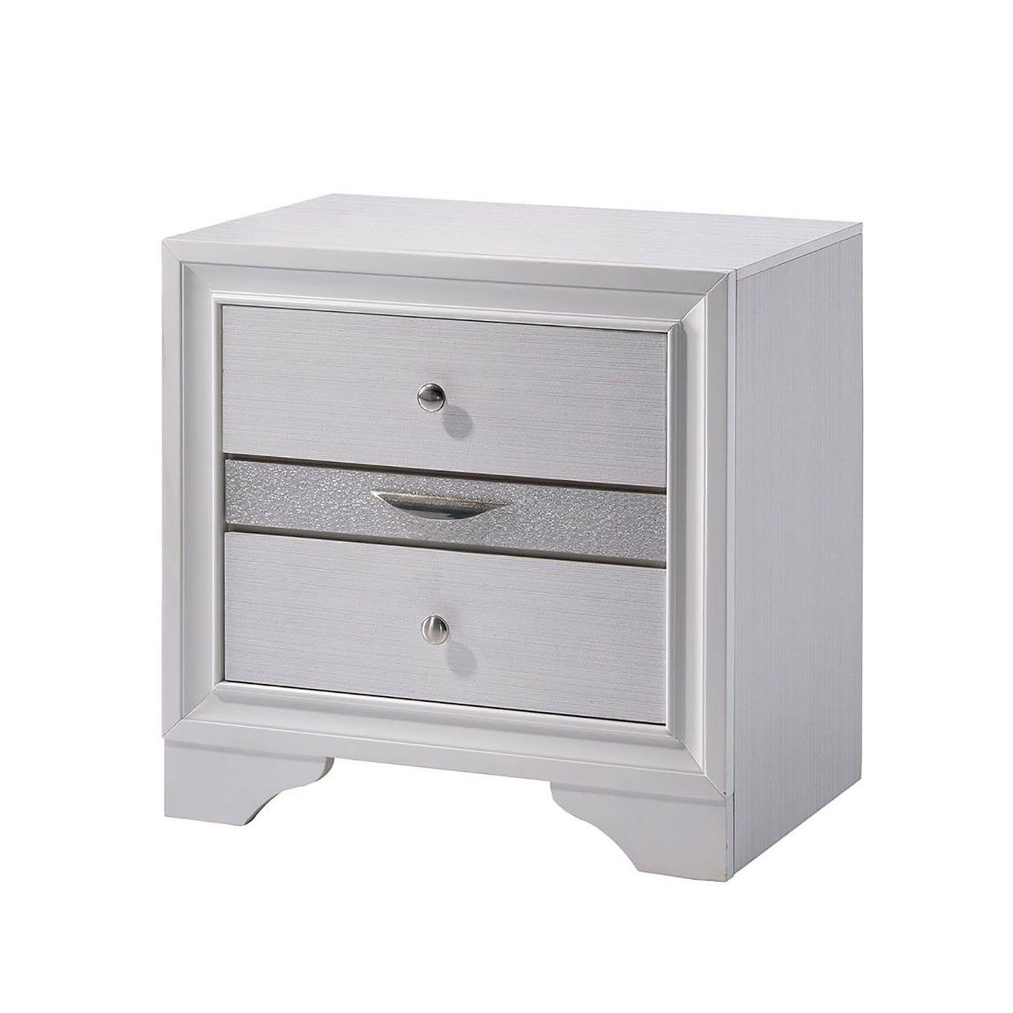 3 Drawers Wooden Nightstand with Nickel Round Knobs, White