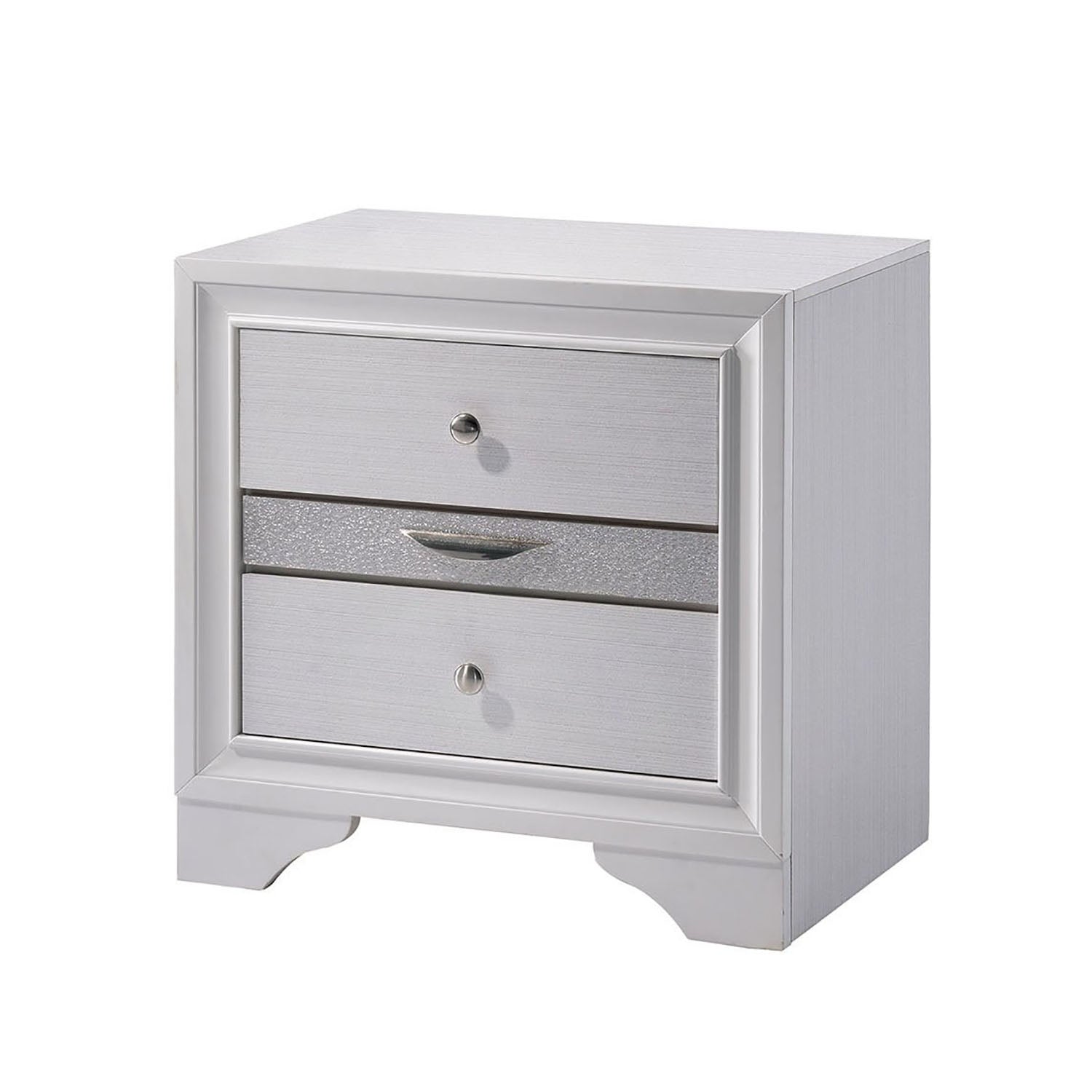 3 Drawers Wooden Nightstand with Nickel Round Knobs, White