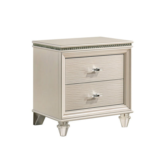 2 Drawers Nightstand with Acrylic Legs, Pearl White