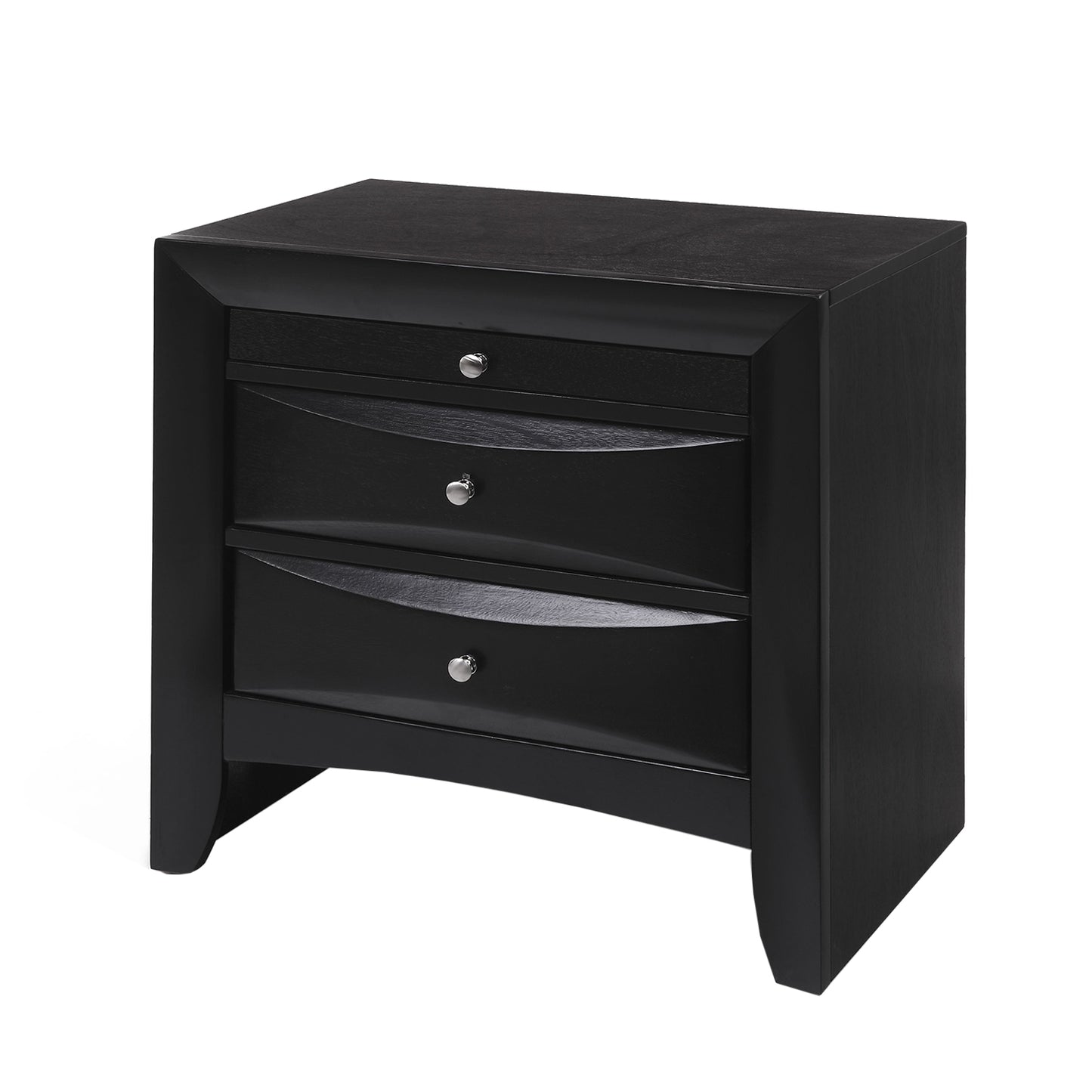 Wooden Nightstand with 2 Drawers and 1 Tray in Black Finish