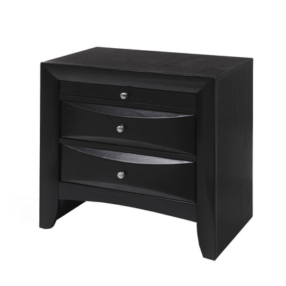 Wooden Nightstand with 2 Drawers and 1 Tray in Black Finish