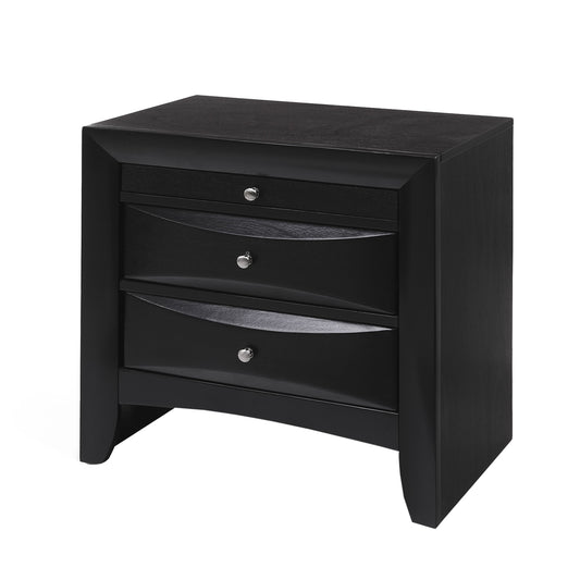 Wooden Nightstand with 2 Drawers and 1 Tray in Black Finish