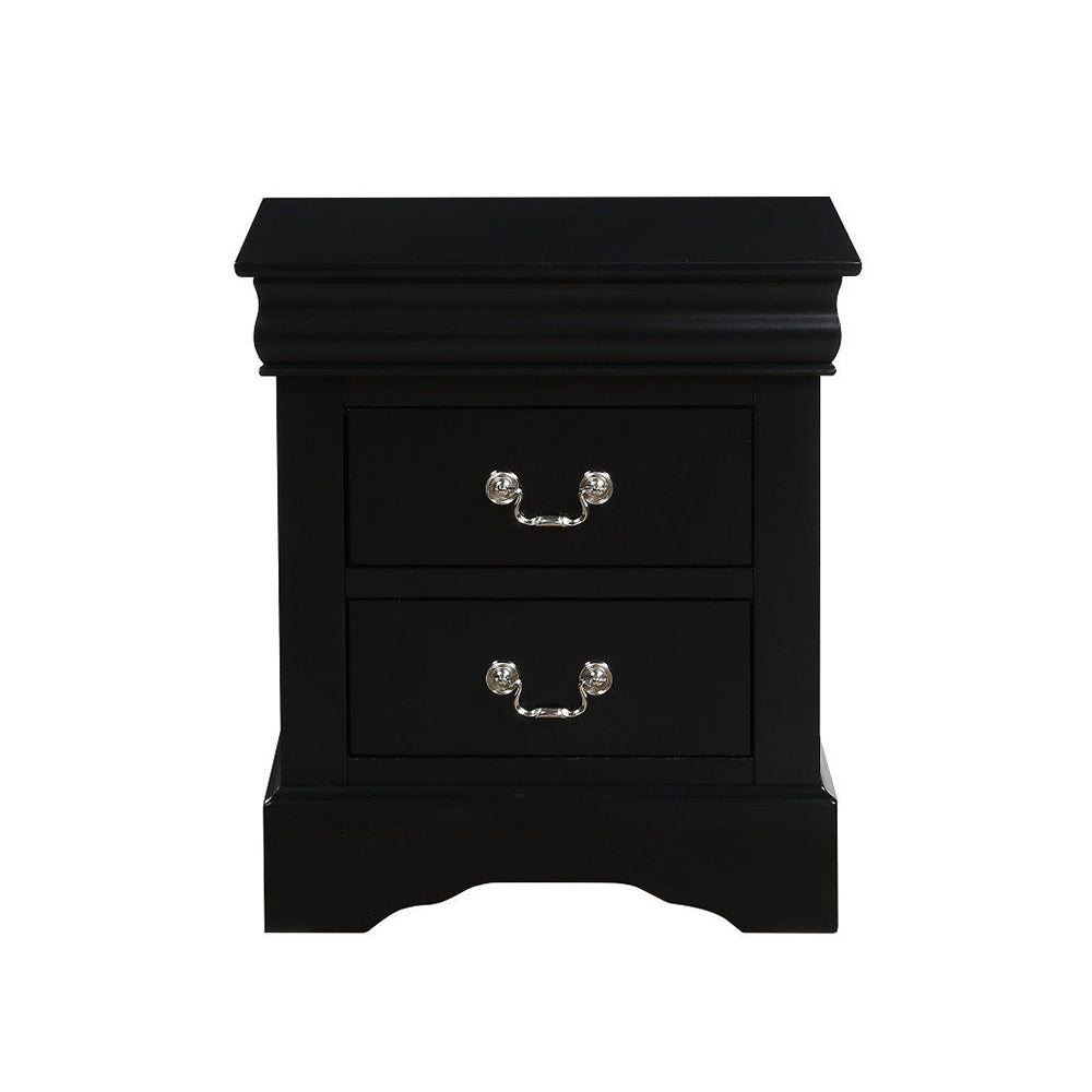 2 Drawers Wooden Nightstand in Black Finish