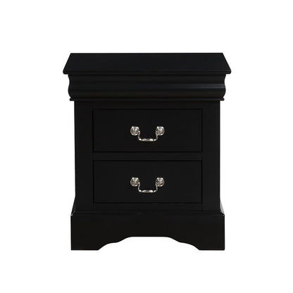 2 Drawers Wooden Nightstand in Black Finish