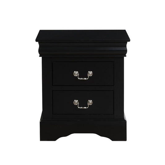 2 Drawers Wooden Nightstand in Black Finish