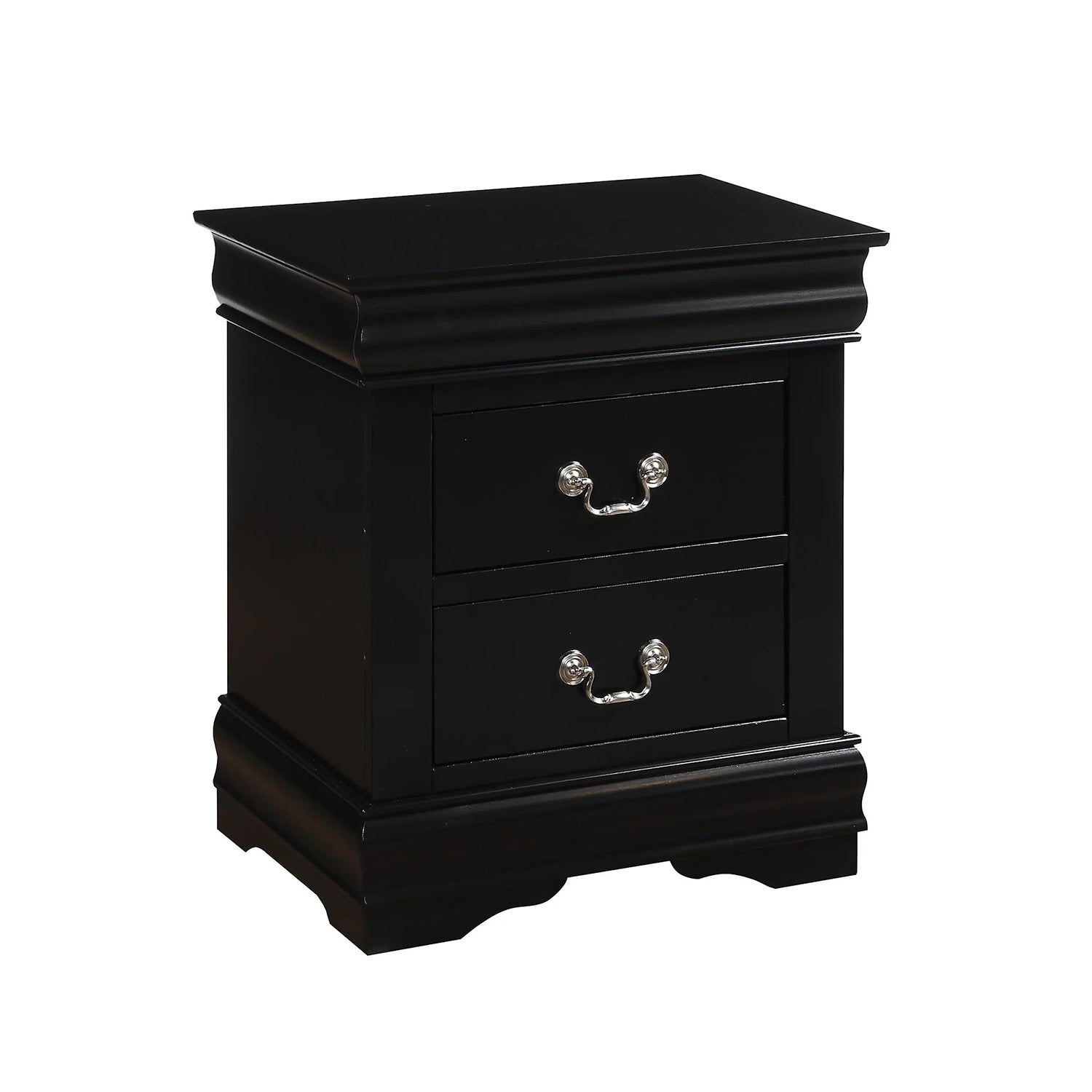 Solid Pine Nightstand with 2 Drawers in Black Finish