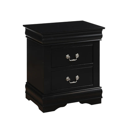 Solid Pine Nightstand with 2 Drawers in Black Finish