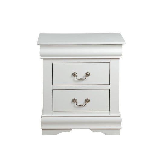 Solid Pine Nightstand with 2 Drawers in White Finish
