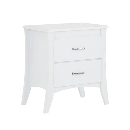 MDF Wooden Nightstand with 2 Drawers in White Finish