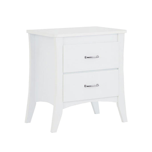MDF Wooden Nightstand with 2 Drawers in White Finish