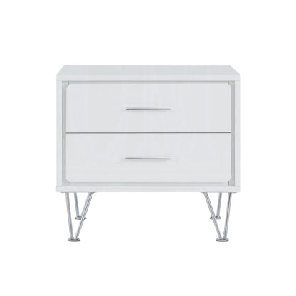 2 Drawers Nightstand with Metal Legs, White
