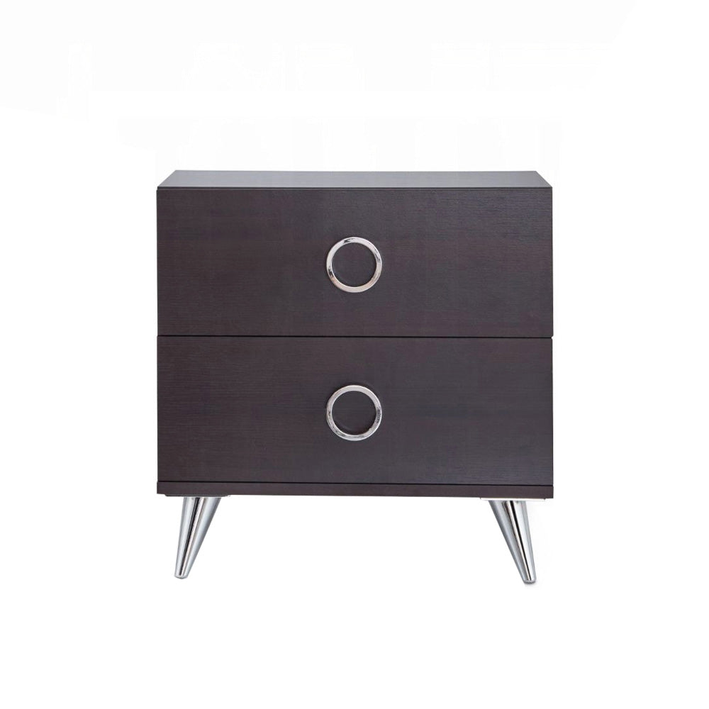 2 Drawers MDF Nightstand with Plastic Legs, Espresso