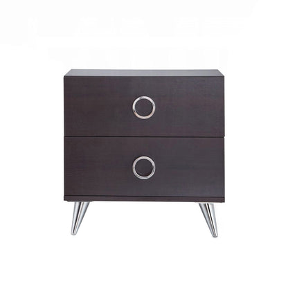2 Drawers MDF Nightstand with Plastic Legs, Espresso