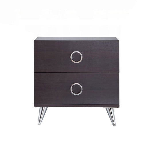 2 Drawers MDF Nightstand with Plastic Legs, Espresso