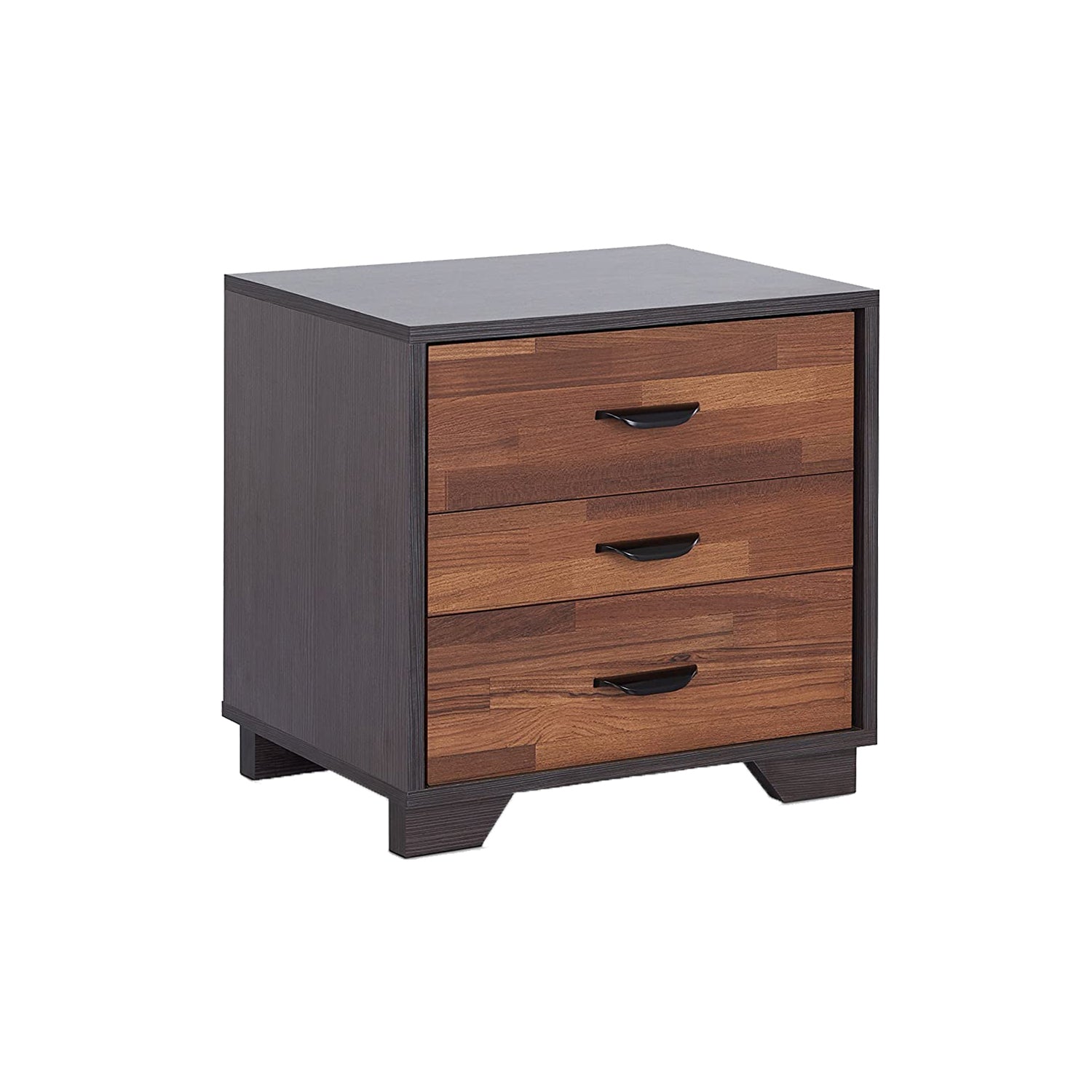 Two-tone Finish Nightstand with 3 Drawers, Walnut and Espresso