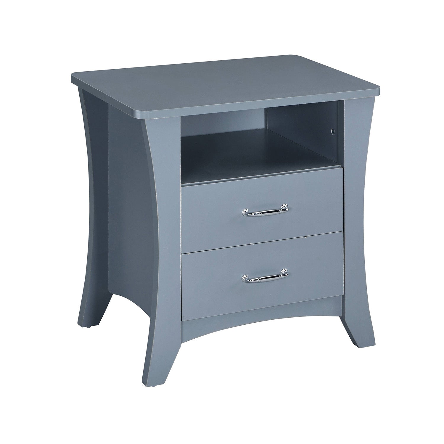 Nightstand with Top Open Compartment and 2 Drawers, Gray