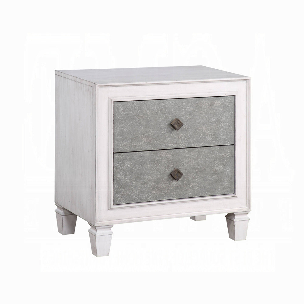 Two-tone Finish Nightstand with 2 Drawers, Rustic Gray and Weathered White