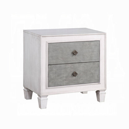 Two-tone Finish Nightstand with 2 Drawers, Rustic Gray and Weathered White
