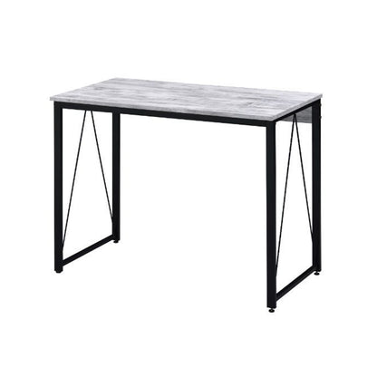 Rectangular Writing Desk with Metal Base, Antique White and Black