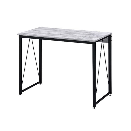 Rectangular Writing Desk with Metal Base, Antique White and Black