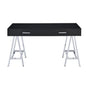 2 Drawers Writing Desk with Metal Base, Black High Gloss and Chrome