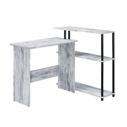 Rectangular Writing Desk with Side Shelf, Antique White and Black