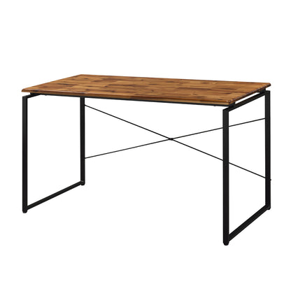 Solid Wood Top Rectangular Writing Desk, Oak and Black