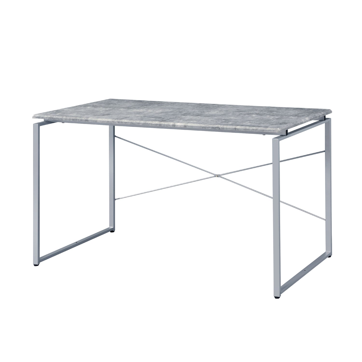 Faux Concrete Top Rectangular Writing Desk, Silver
