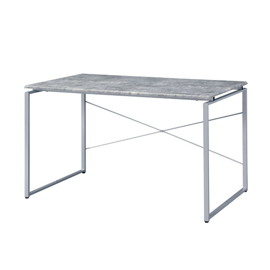 Faux Concrete Top Rectangular Writing Desk, Silver