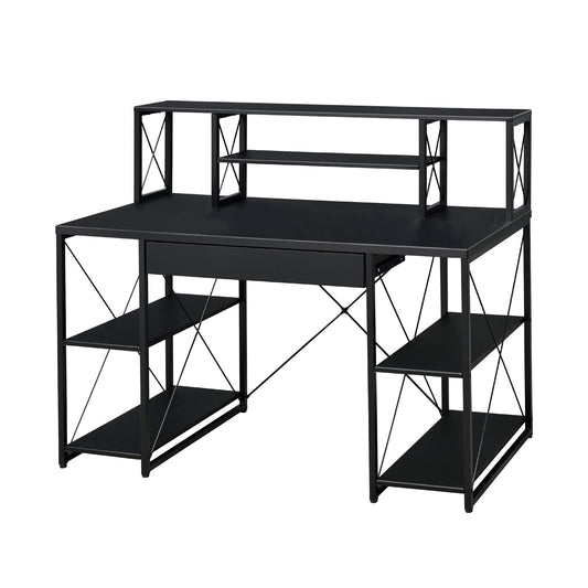 Writing Desk with One Drawer and 8 Open Compartment, Black