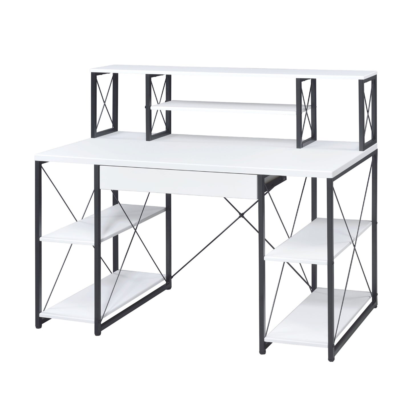 Writing Desk with One Drawer and 8 Open Compartment, Black