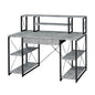 Writing Desk with One Drawer and 8 Open Compartment, Faux Concrete and Black
