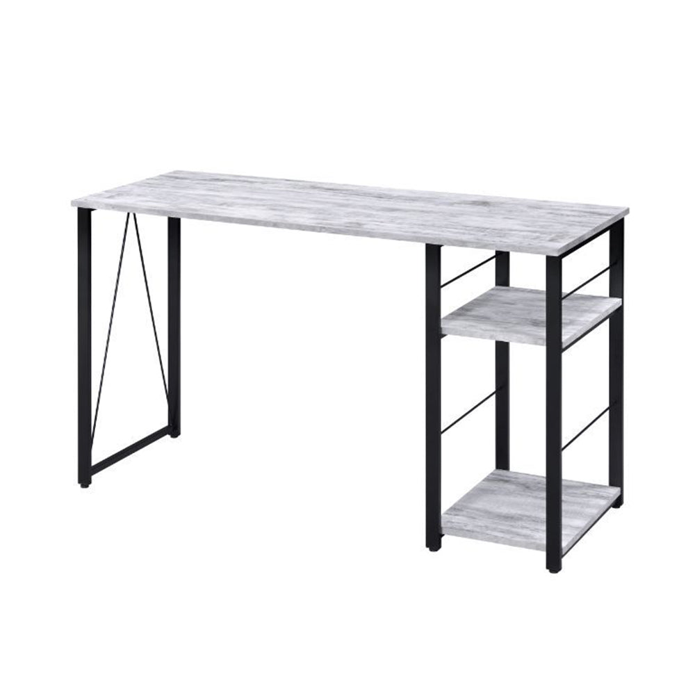 Rectangular Writing Desk with 2 Tier Shelf, Antique White and Black
