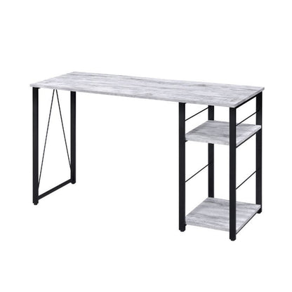Rectangular Writing Desk with 2 Tier Shelf, Antique White and Black