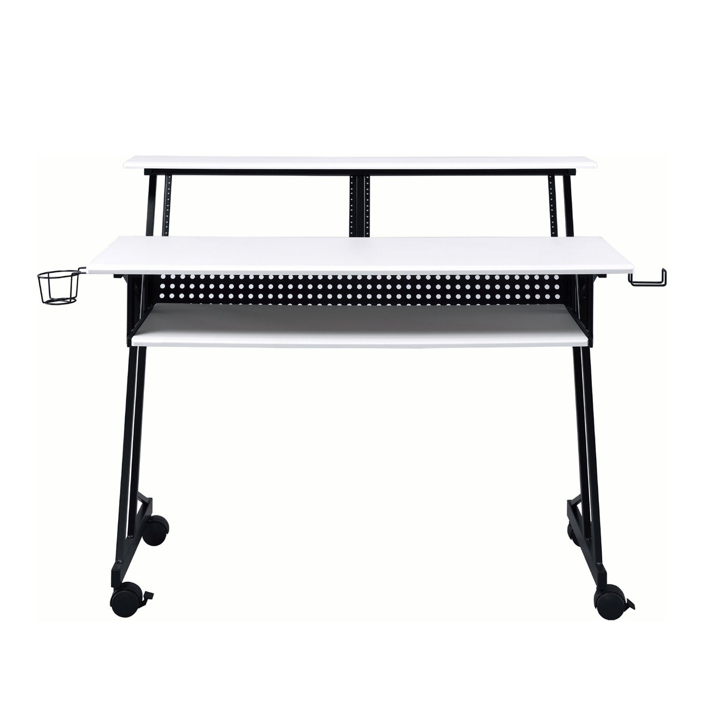 Music Recording Studio Desk with Keyboard Tray, White and Black